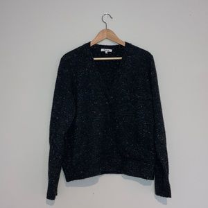 Madewell marled charcoal grey faux wrap sweater